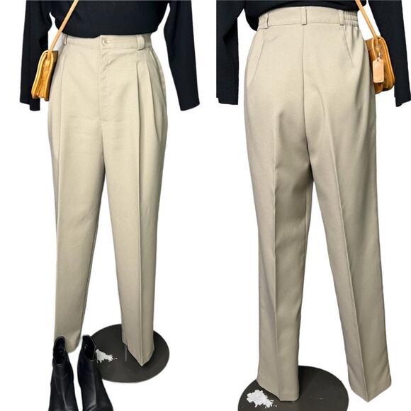 Vintage High Rise Pleated Trousers Tapped Leg Light Academia - Picture 1 of 5